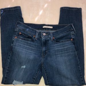 Levi’s distressed boyfriend style jeans. Waist 27” Length 27”. EUC!